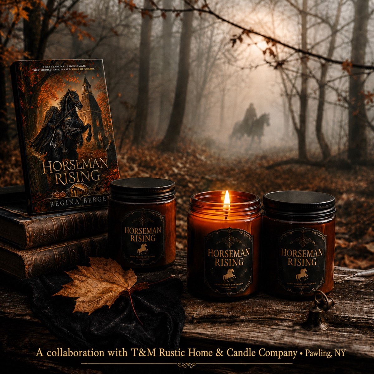 Original Horseman Rising candle collaboration announcement with T and M Rustic Home and Candle Company
